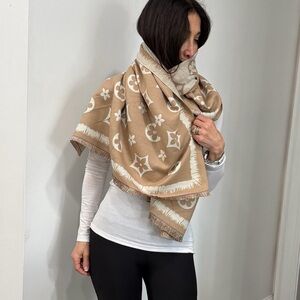 Elegant Tan Designer Scarf  Reversible